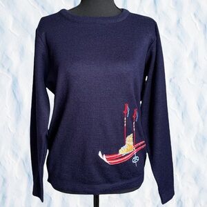Courage Navy Blue Long Sleeve Embroidered Sweater Size M